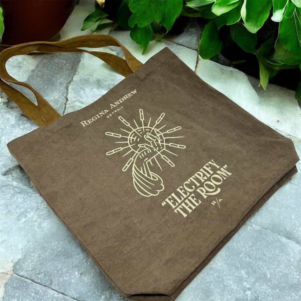 Regina Andrew Detroit “Electrify the Room” Army Green Canvas Cotton Tote Bag